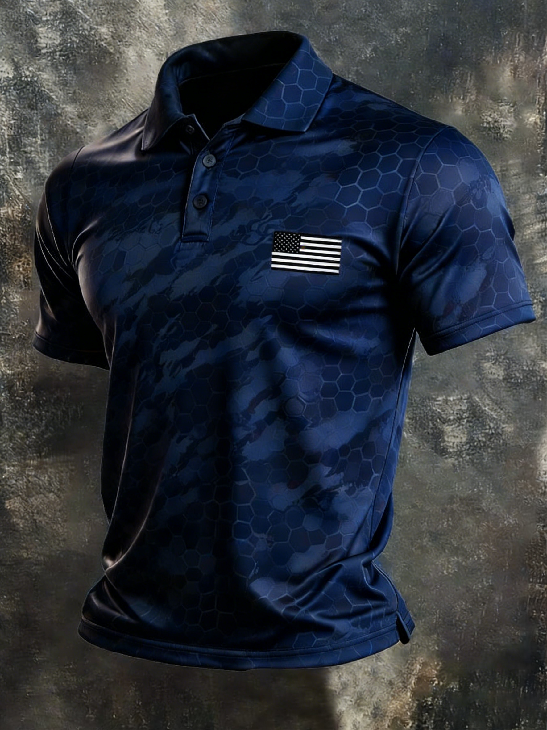 Men's Retro Patriotic Color-Block Short-Sleeve Polo Shirt