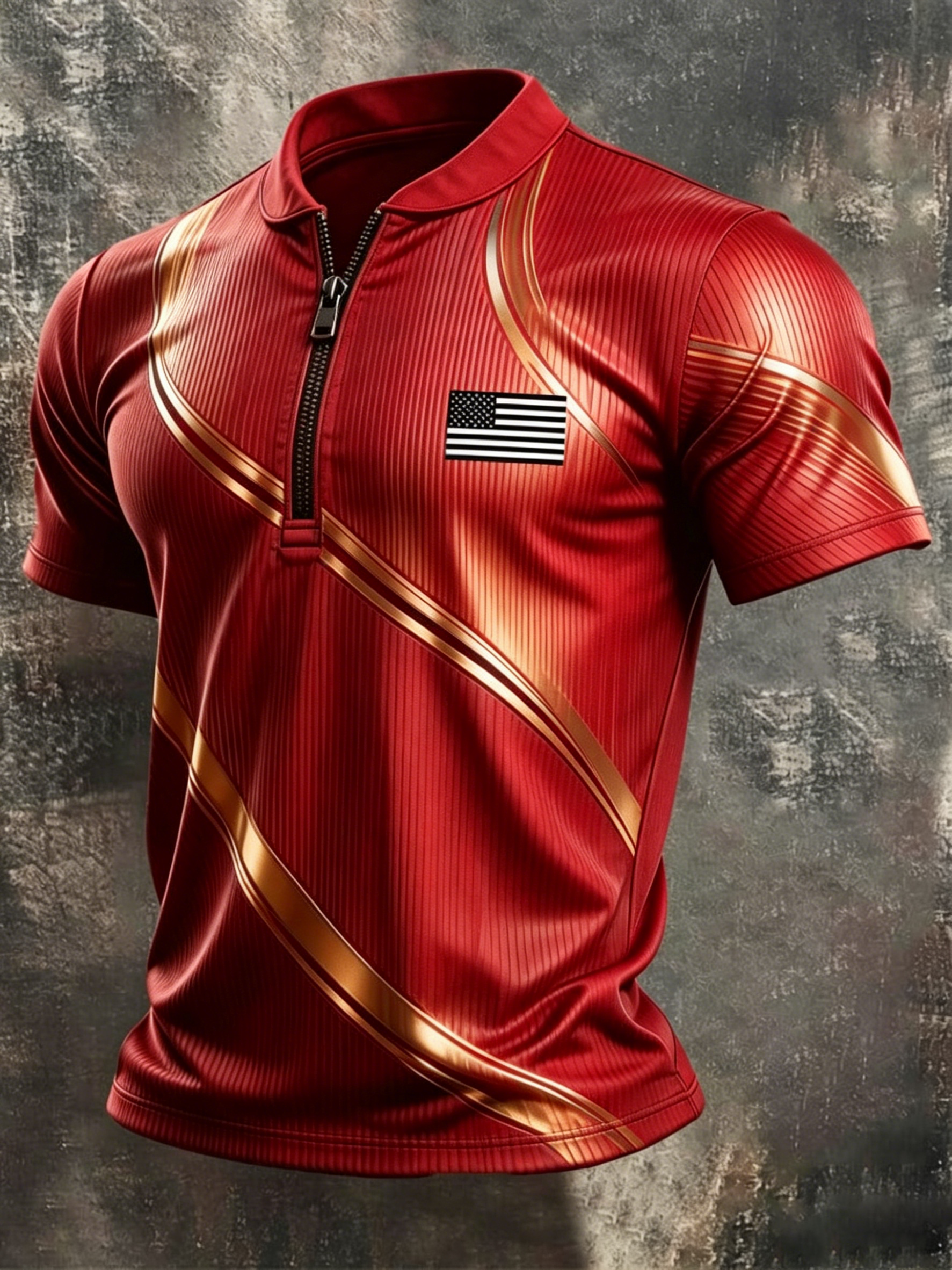 Men's Retro Color-Block Zip-Up T-Shirt