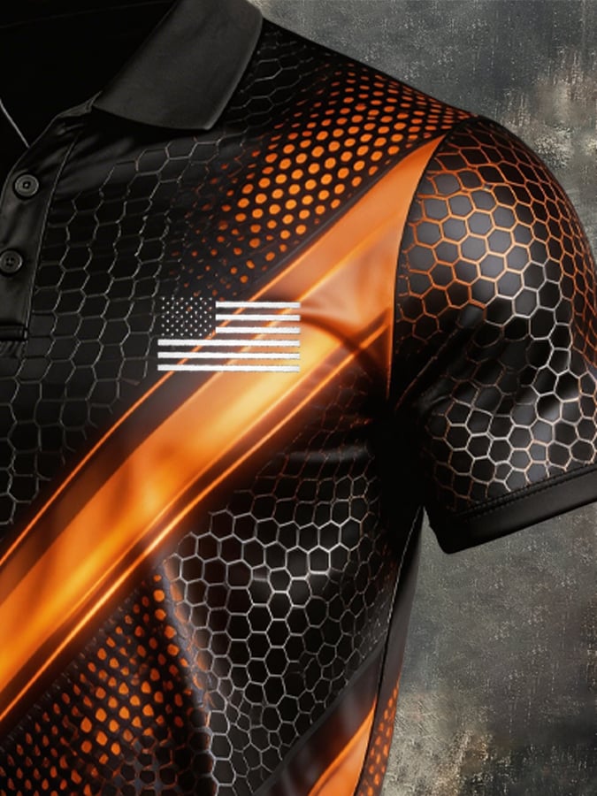 Men's Retro Patriot Color Block Polo Collar Short Sleeve