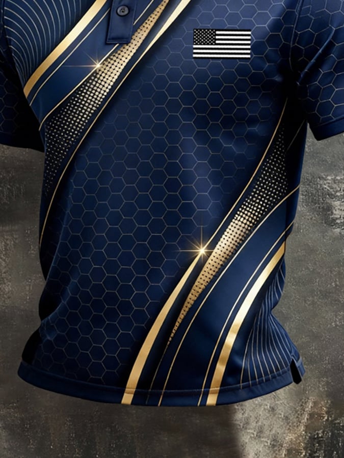 Men's Retro Patriot Color Block Polo Collar Short Sleeve