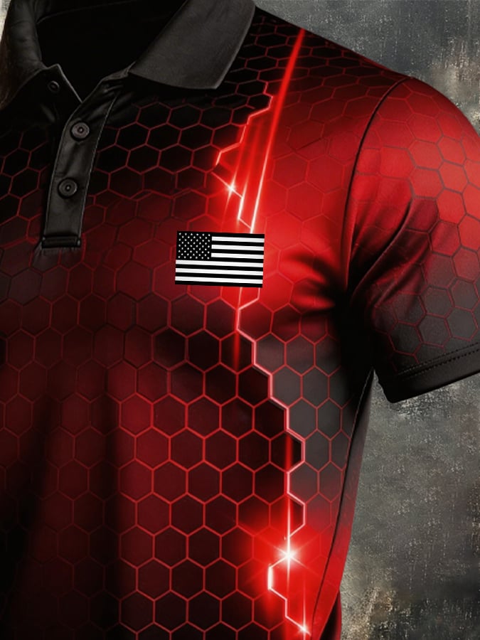 Men's Retro Patriot Color Block Polo Collar Short Sleeve