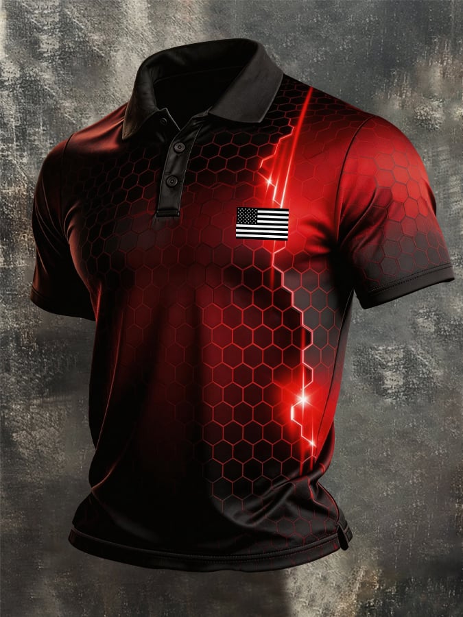 Men's Retro Patriot Color Block Polo Collar Short Sleeve