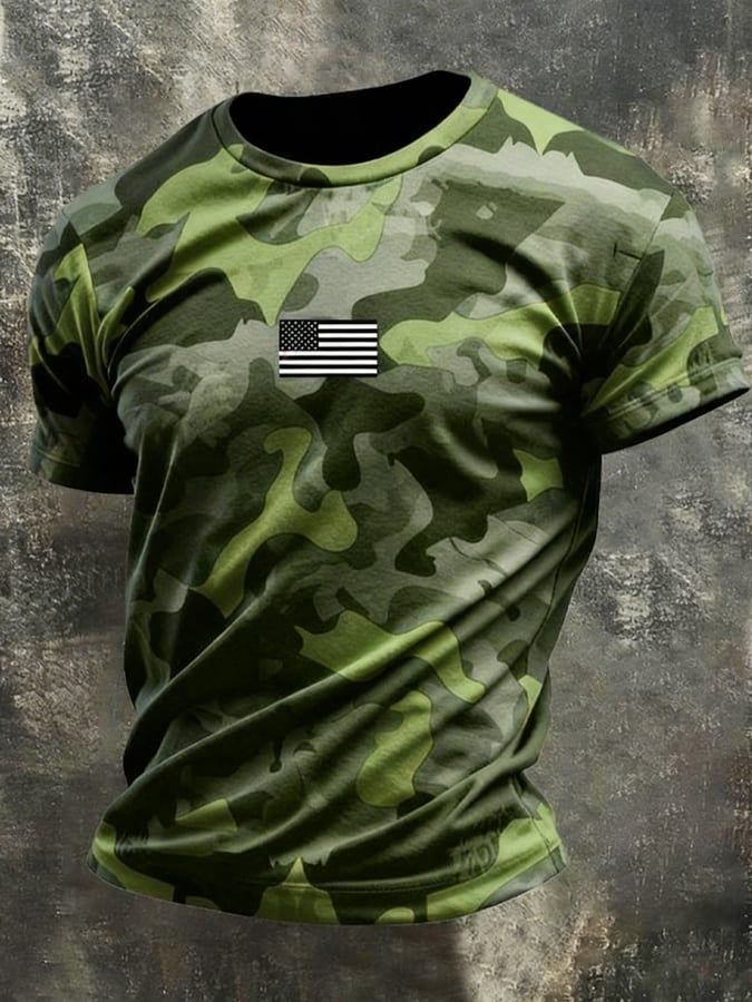 Men's Retro Patriot Camouflage Patchwork T-shirt
