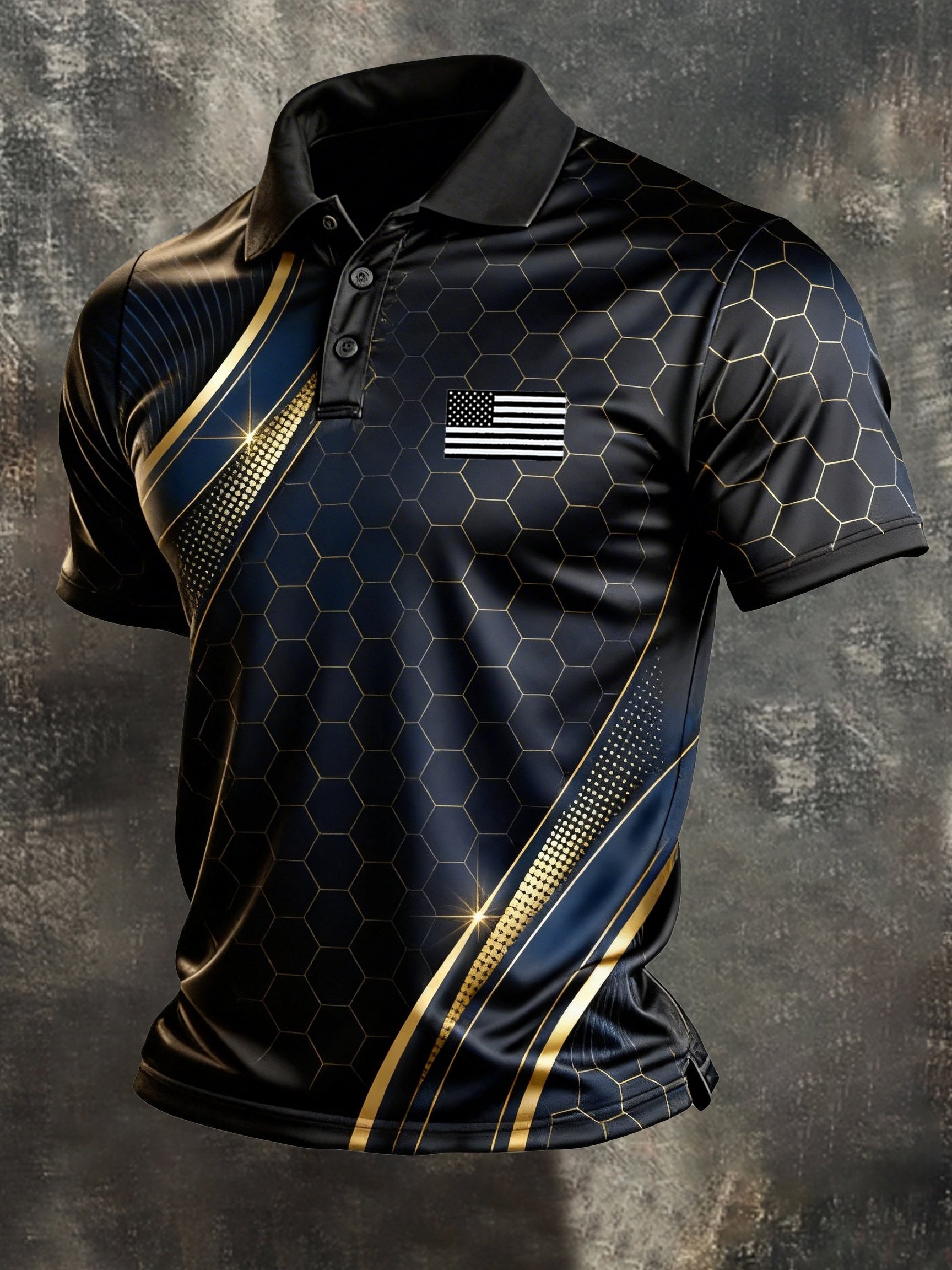 Men's Retro Patriot Color Block Polo Collar Short Sleeve