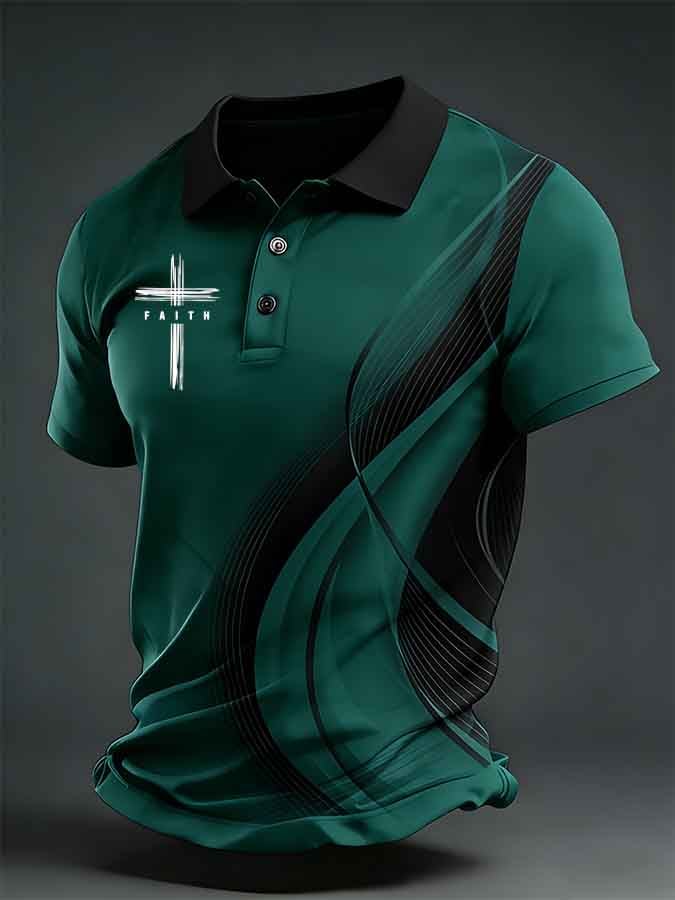 Men's Business Short-Sleeve Polo Shirt with Faith Print