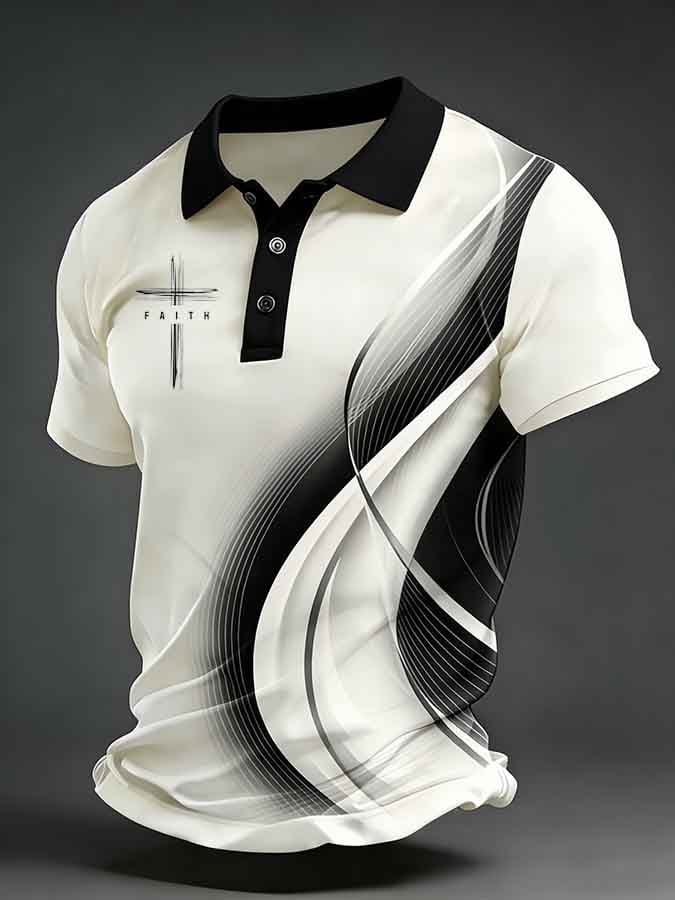 Men's Business Short-Sleeve Polo Shirt with Faith Print