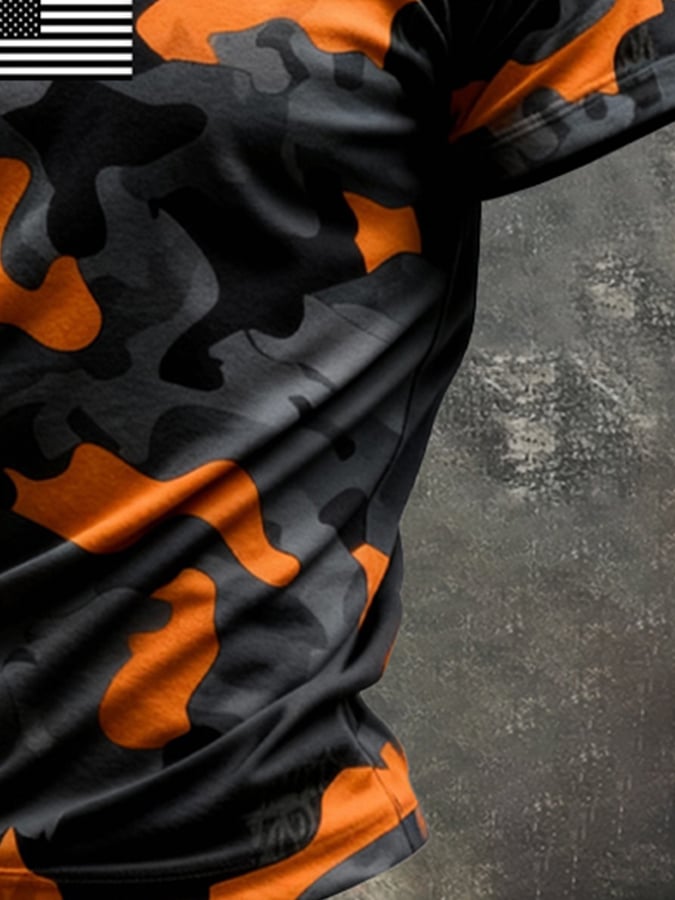 Men's Retro Patriot Camouflage Patchwork T-shirt