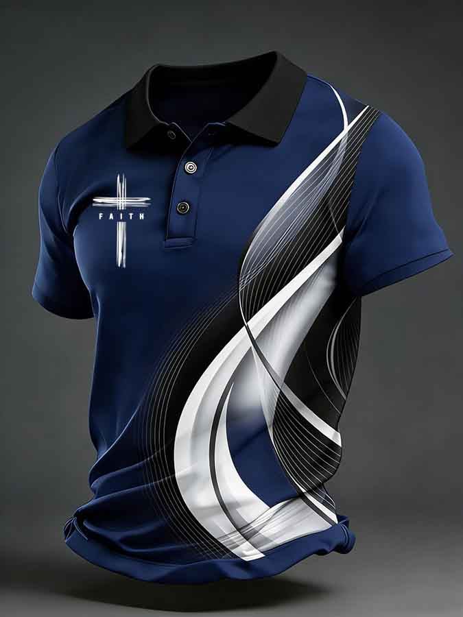 Men's Business Short-Sleeve Polo Shirt with Faith Print