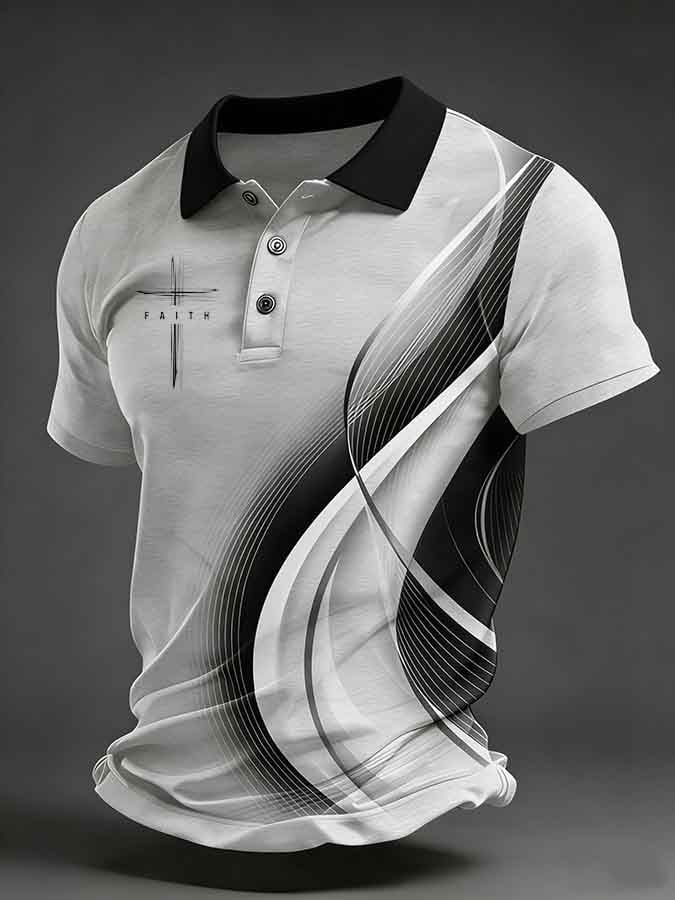 Men's Business Short-Sleeve Polo Shirt with Faith Print