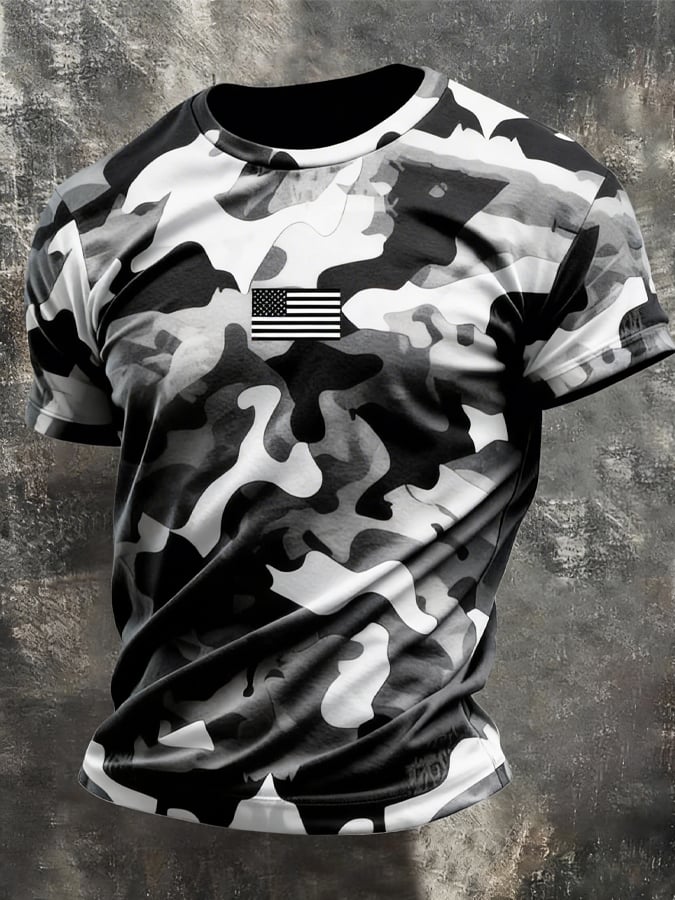 Men's Retro Patriot Camouflage Patchwork T-shirt