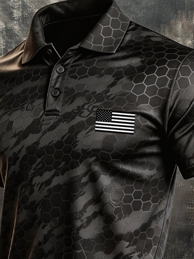 Men's Retro Patriotic Color-Block Short-Sleeve Polo Shirt