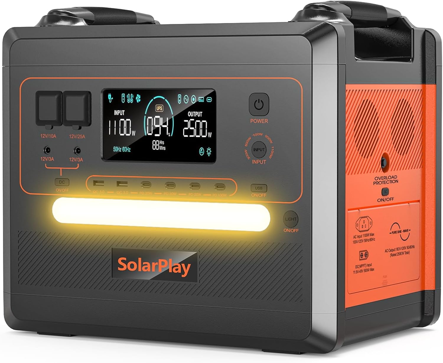 SolarPlay Q2402M Tragbare Powerstation 2304Wh LiFePO4 Akku, 2500W Ausgang 5000W Spitze, 2x230V AC, 14 Anschlüsse, USV, Solargenerator für Camping Wohnmobil Hausgebrauch-Cottauphaus