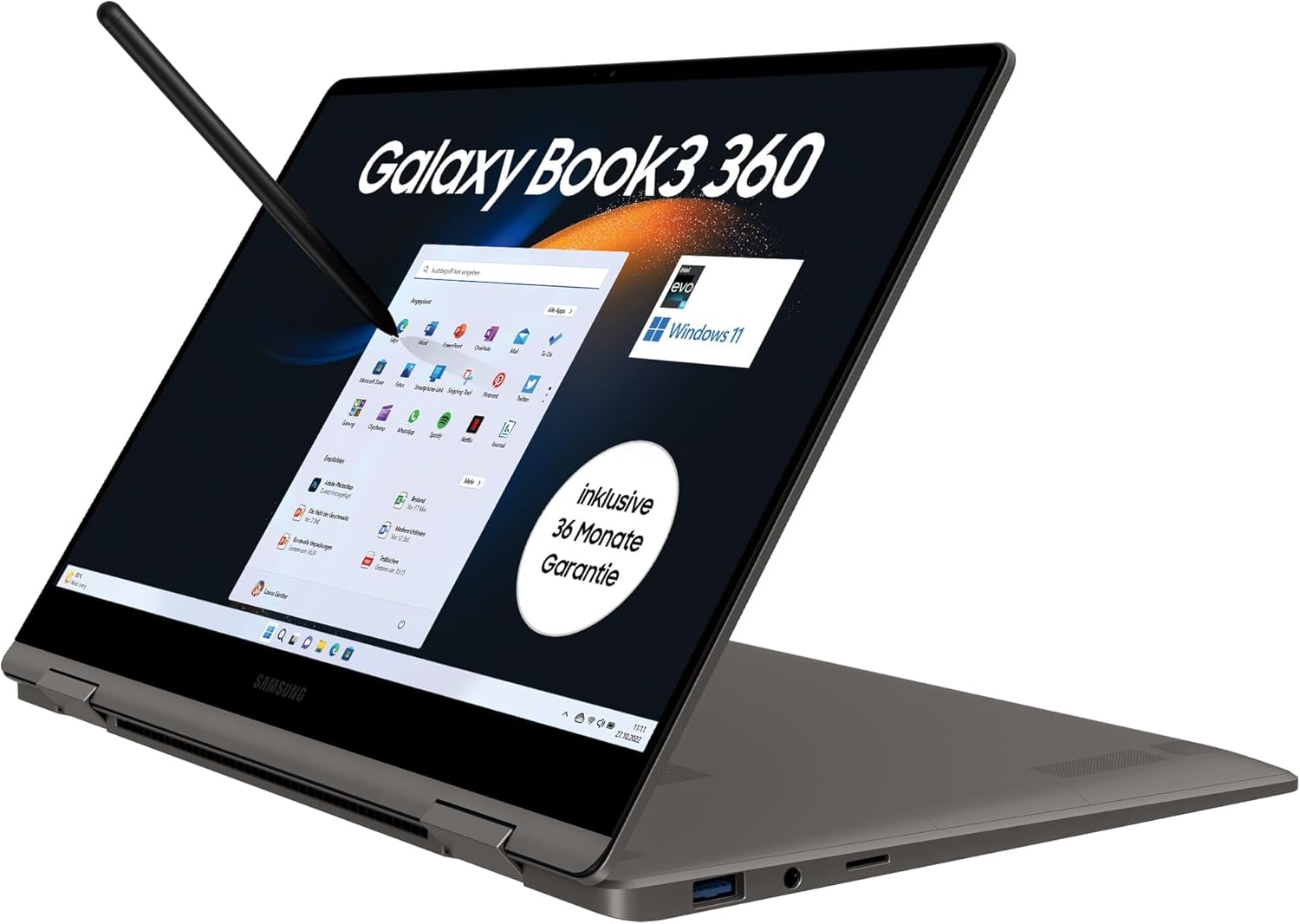 Samsung Galaxy Book3 360 13 Zoll Full HD AMOLED Touchscreen Laptop, Intel Core i7-1360P, 16 GB RAM, 512 GB SSD, Windows 11 Home, QWERTZ Tastatur, Graphite, 36 Monate Herstellergarantie-Cottauphaus