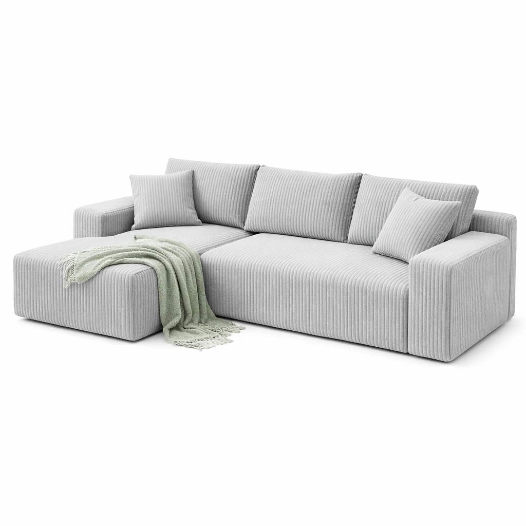 Canap d angle tissu gris clair-CasaveraLiving