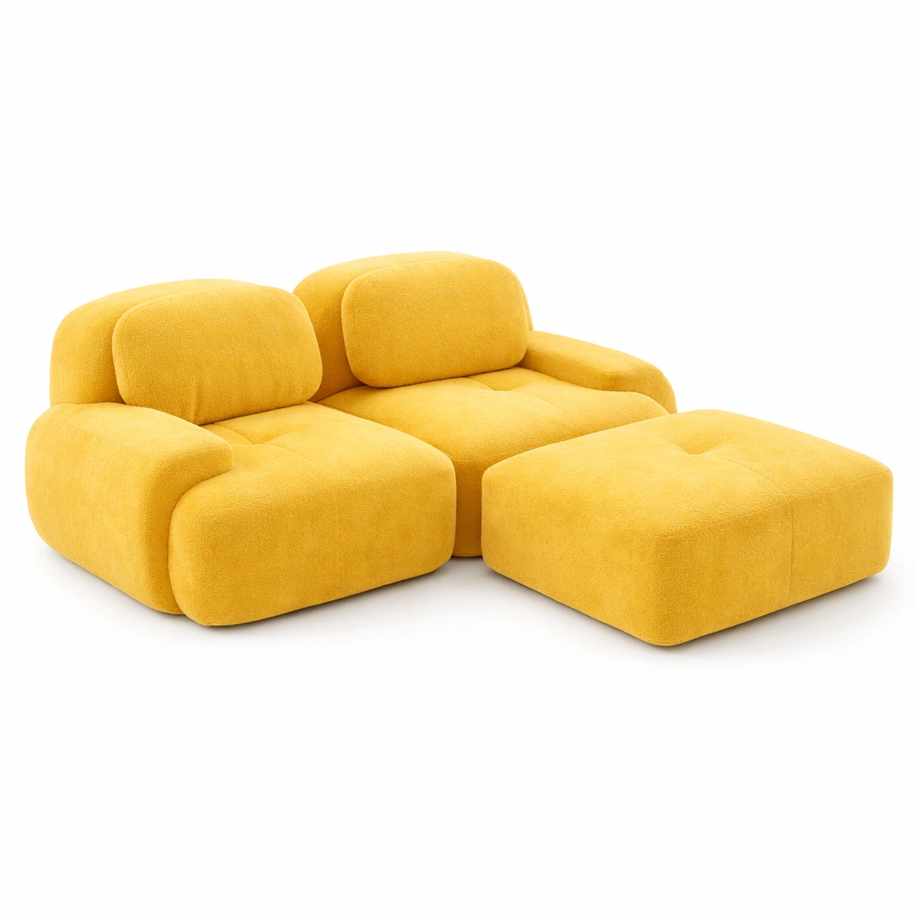 Canap modulable tissu jaune avec pouf-CasaveraLiving