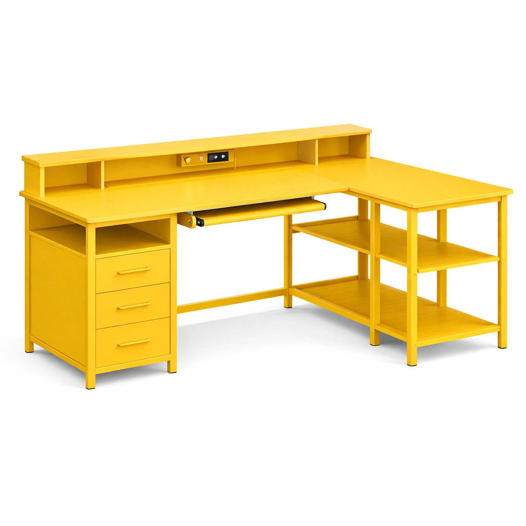 Bureau angle jaune avec rangements-CasaveraLiving
