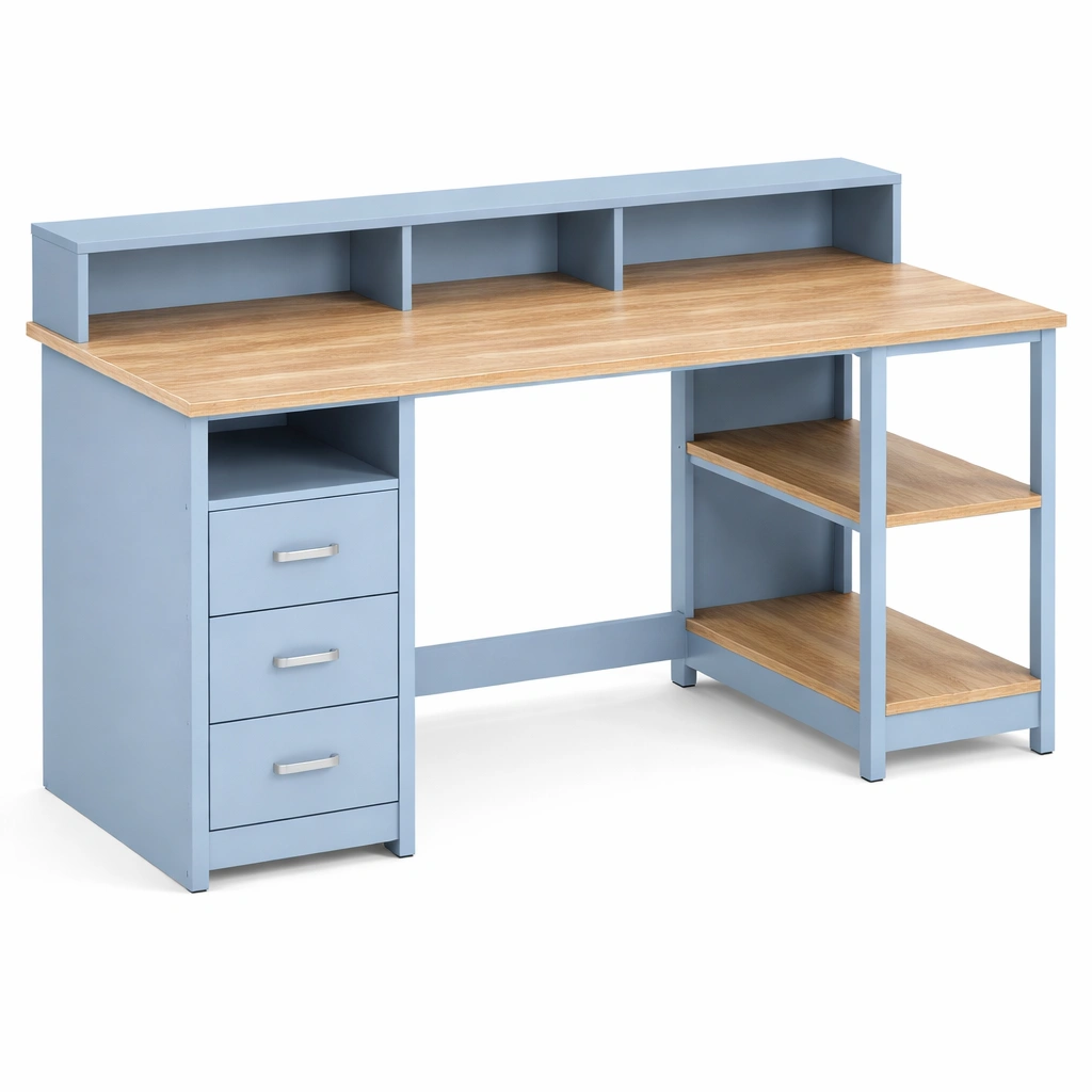 Bureau droit bleu avec tagres-CasaveraLiving
