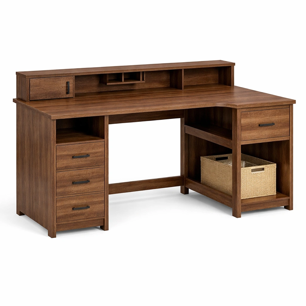 Bureau angle bois fonc avec rangements-CasaveraLiving