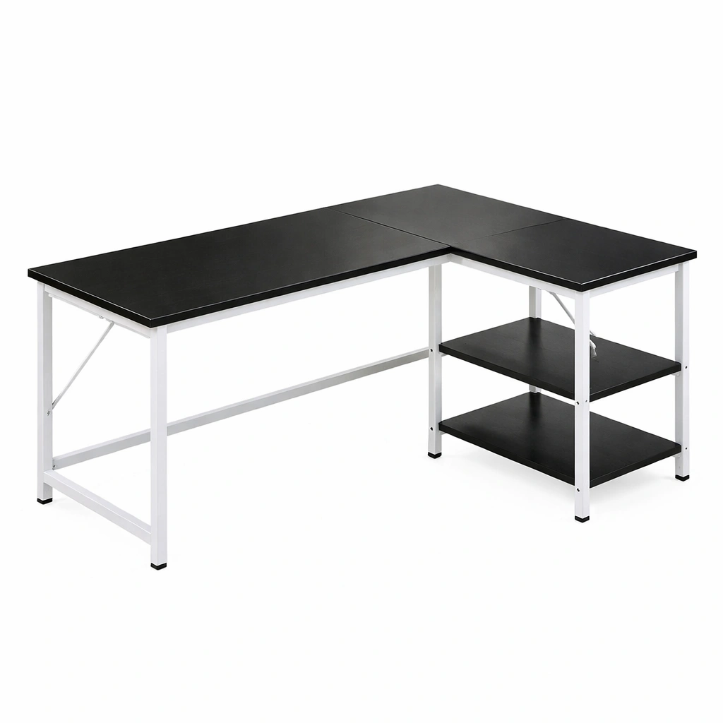 Bureau angle noir avec tagres-CasaveraLiving