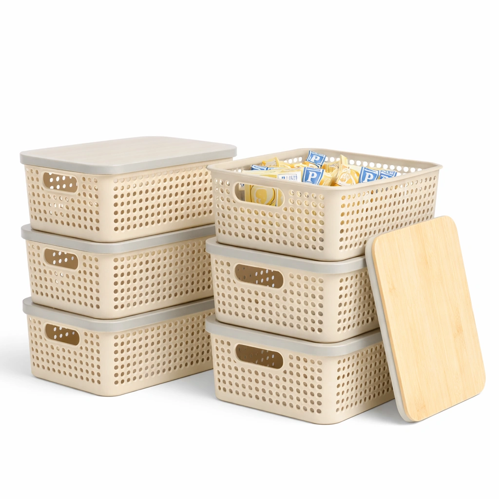 Bo?te de rangement perfore avec couvercle beige-CasaveraLiving