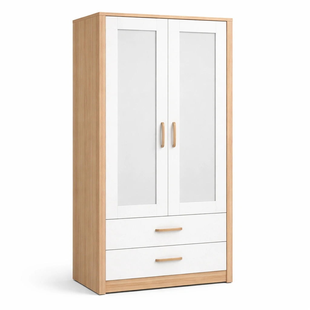 Armoire bois clair et blanc avec tiroirs-CasaveraLiving