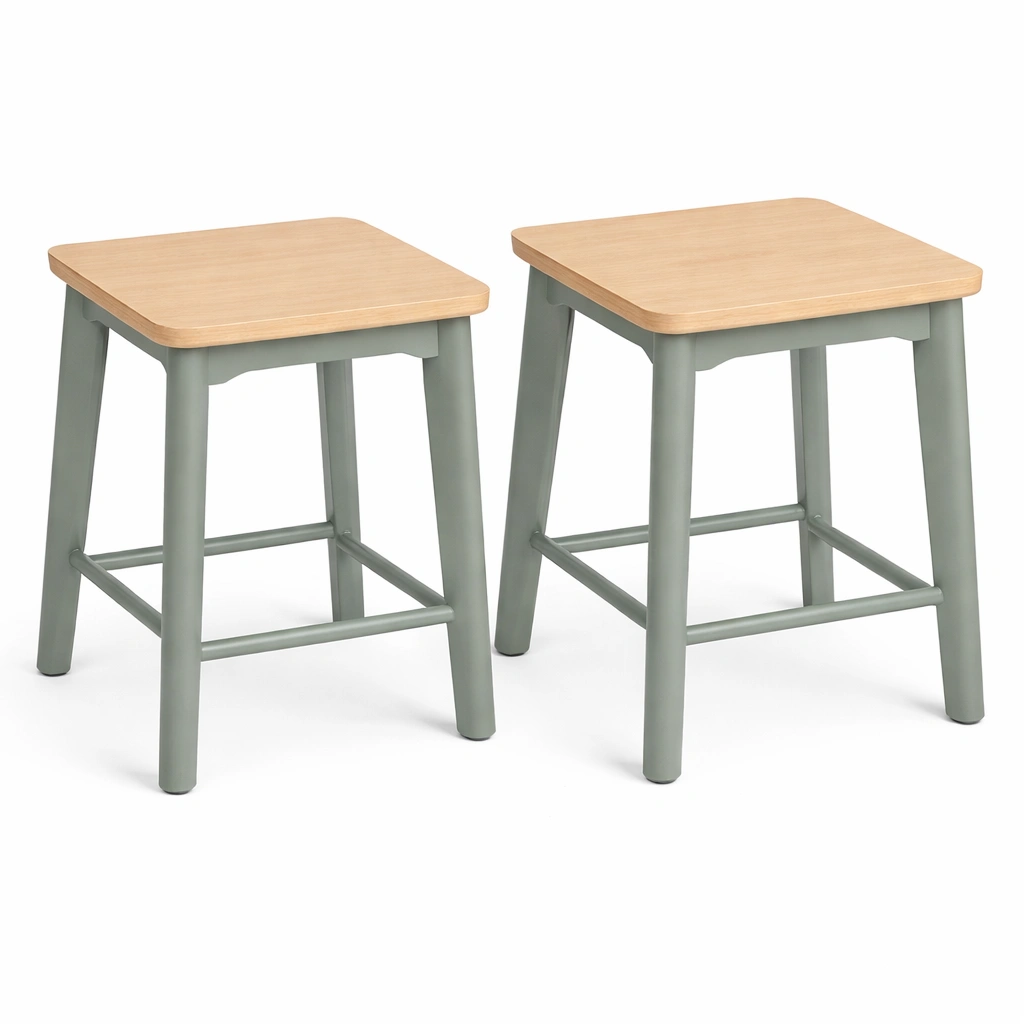 Tabourets carrs bois et vert lot de deux-CasaveraLiving