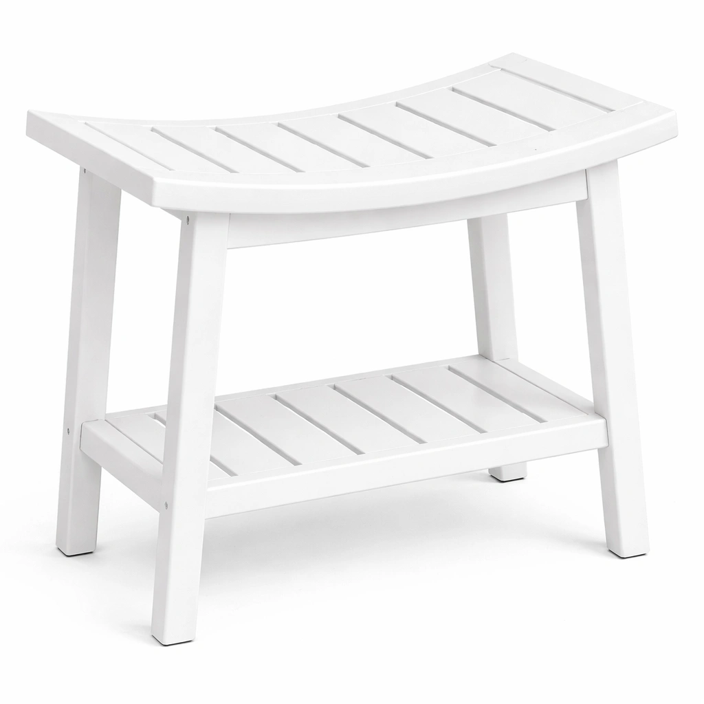 Banc salle de bain blanc avec tagre-CasaveraLiving