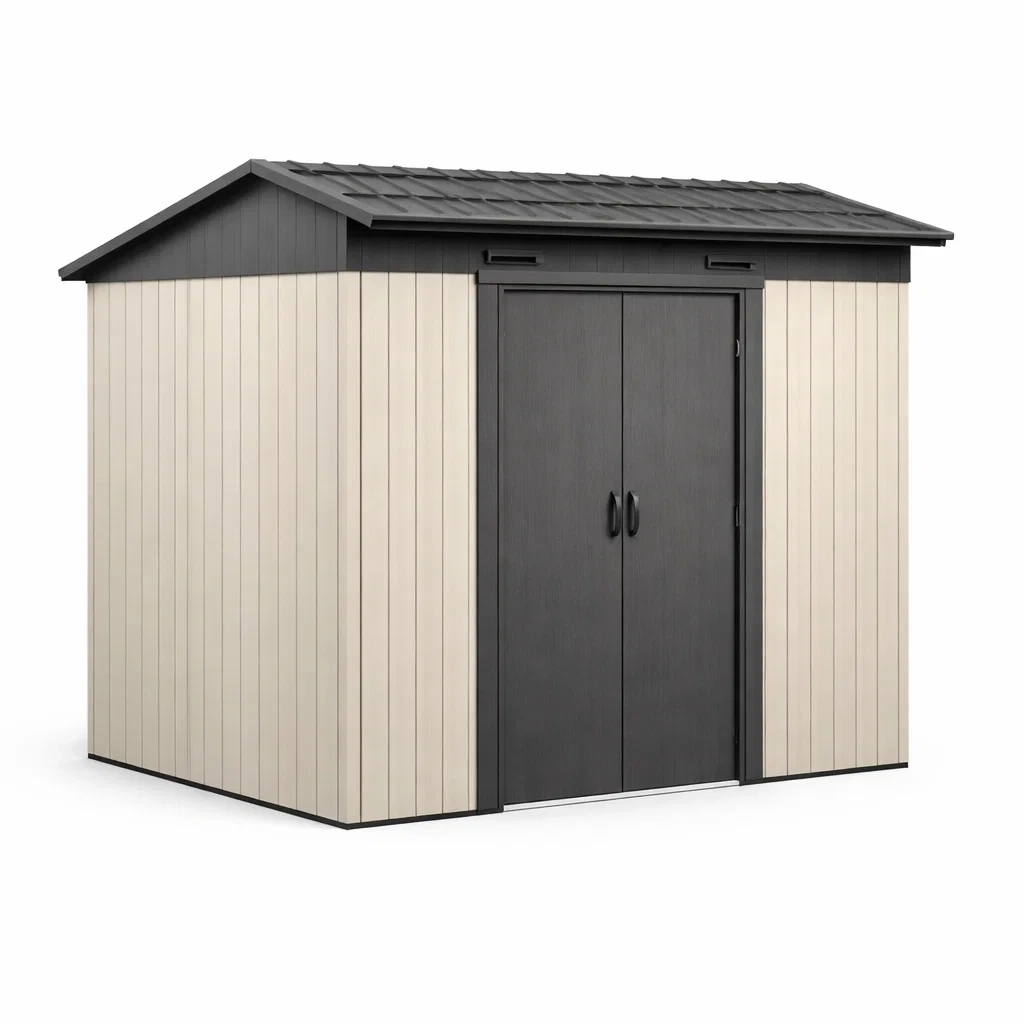 Abri de jardin en résine noir et beige 240 x 185 x 230 cm-DWELLMEADOW