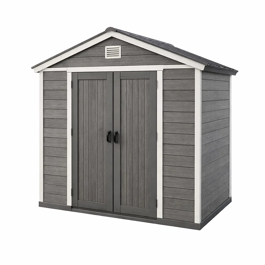 Abri de jardin en résine de polypropylène gris avec double porte-DWELLMEADOW