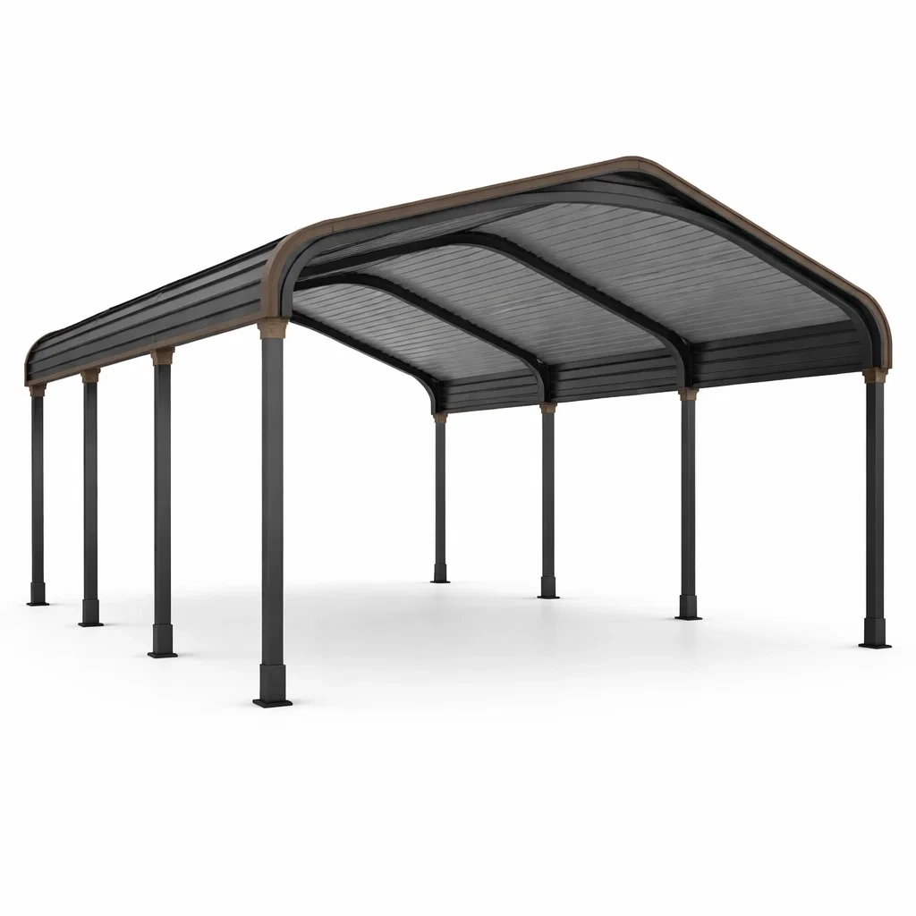 Abri voiture en acier et polycarbonate noir 600 x 300 x 270 cm-DWELLMEADOW