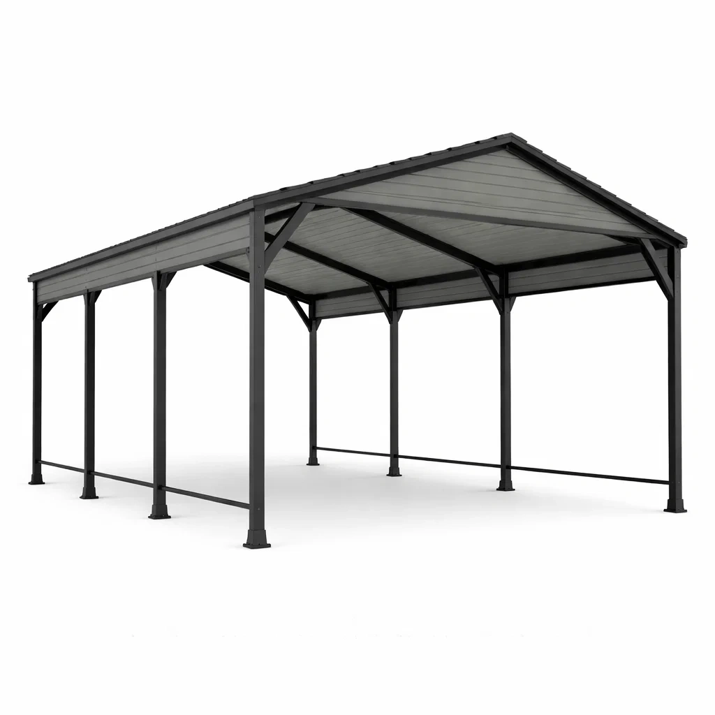 Abri voiture en acier et aluminium gris-DWELLMEADOW