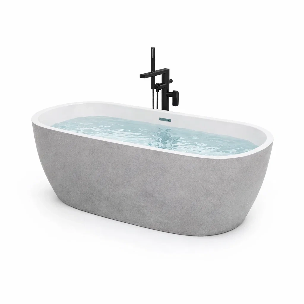 Baignoire îlot en acrylique gris avec finition mate 170 x 80 x 58 cm-DWELLMEADOW