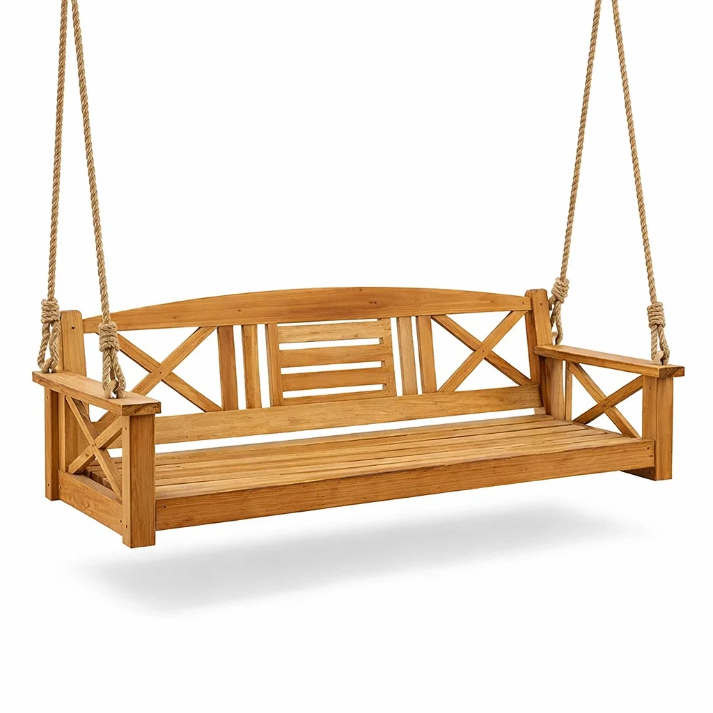 Balancelle de porche en bois de teck avec cordes-DWELLMEADOW