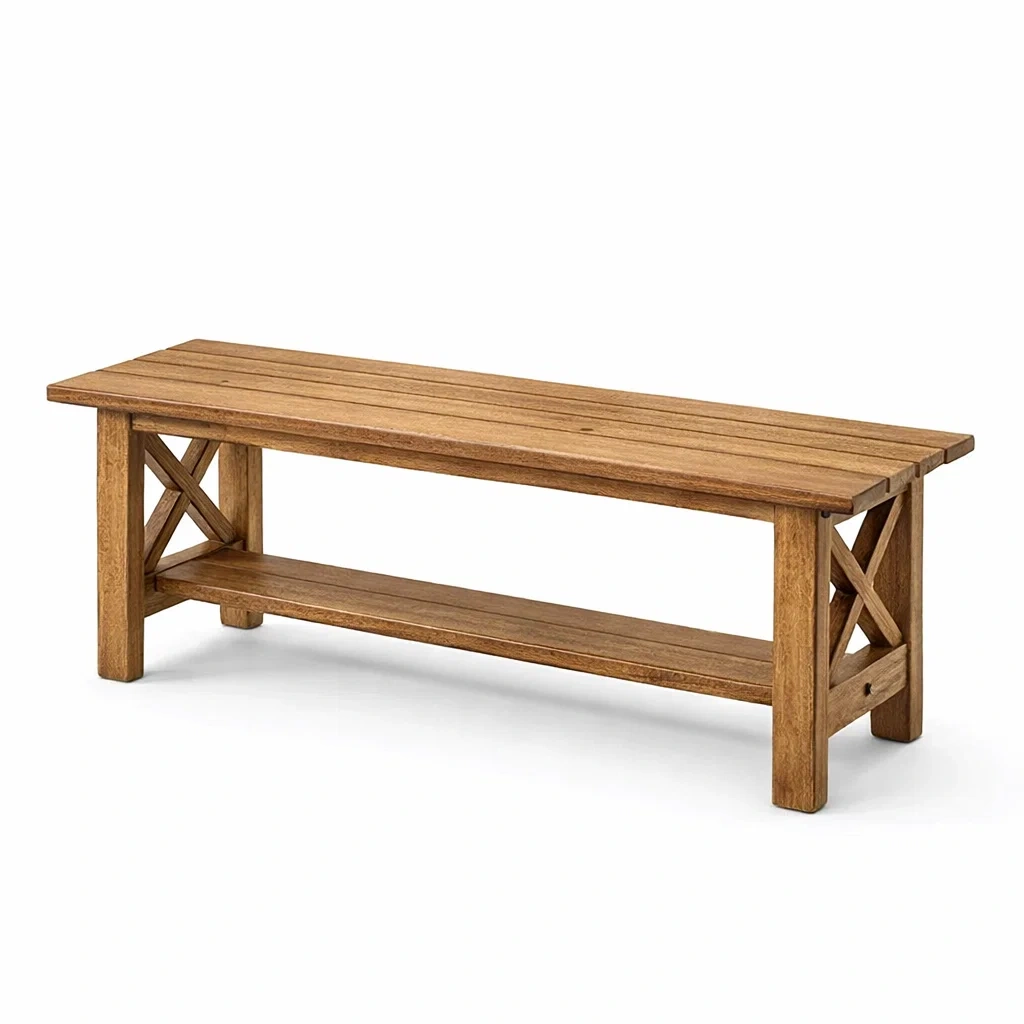 Banc en bois massif avec étagère-DWELLMEADOW