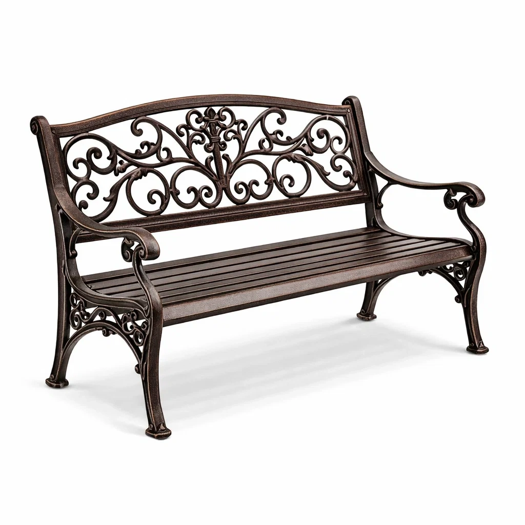 Banc de jardin en fonte brun-DWELLMEADOW