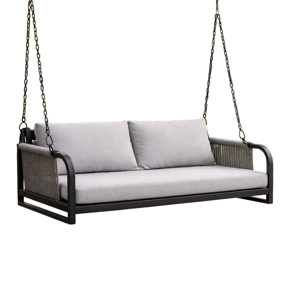 Balancelle de porche en métal et tissu gris-HOMEMODERNY