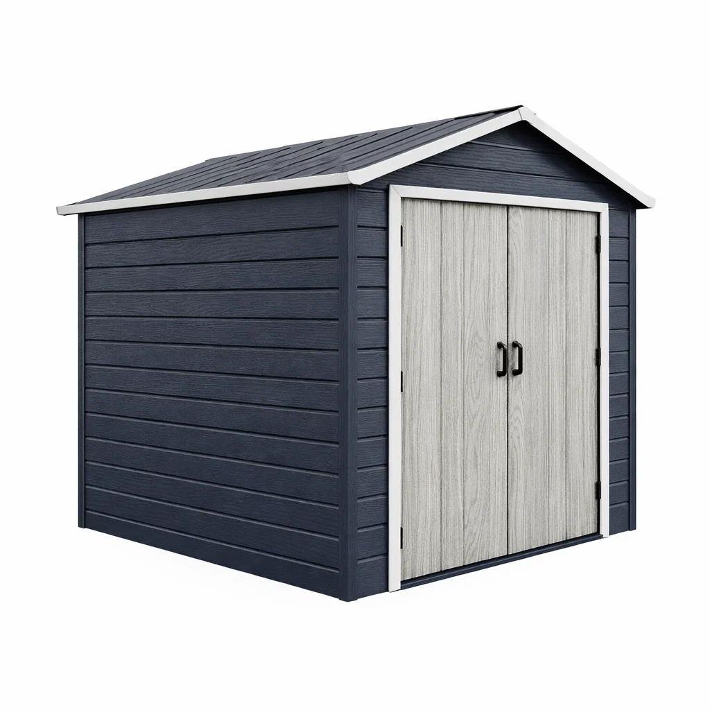 Abri de jardin en résine gris foncé avec portes imitation bois clair-NESTARTISAN