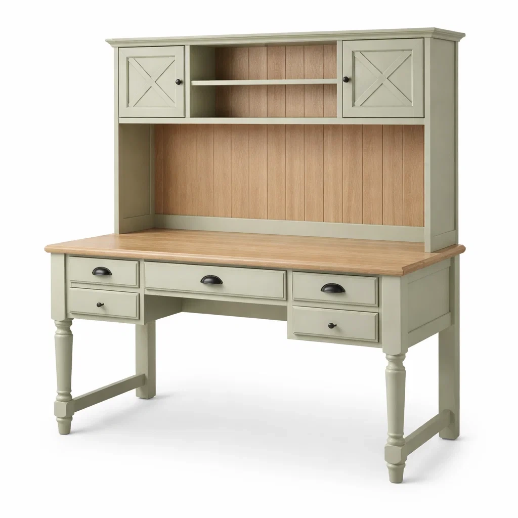 Bureau en bois et MDF vert avec rangements 170 x 120 x 60 cm-NESTARTISAN