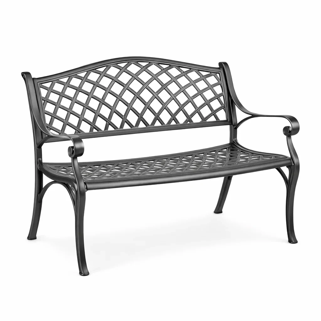 Banc de jardin en aluminium noir avec motif décoratif-NESTARTISAN