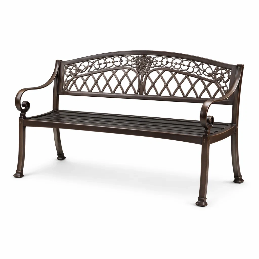 Banc de jardin en aluminium marron avec dossier décoratif-NESTARTISAN