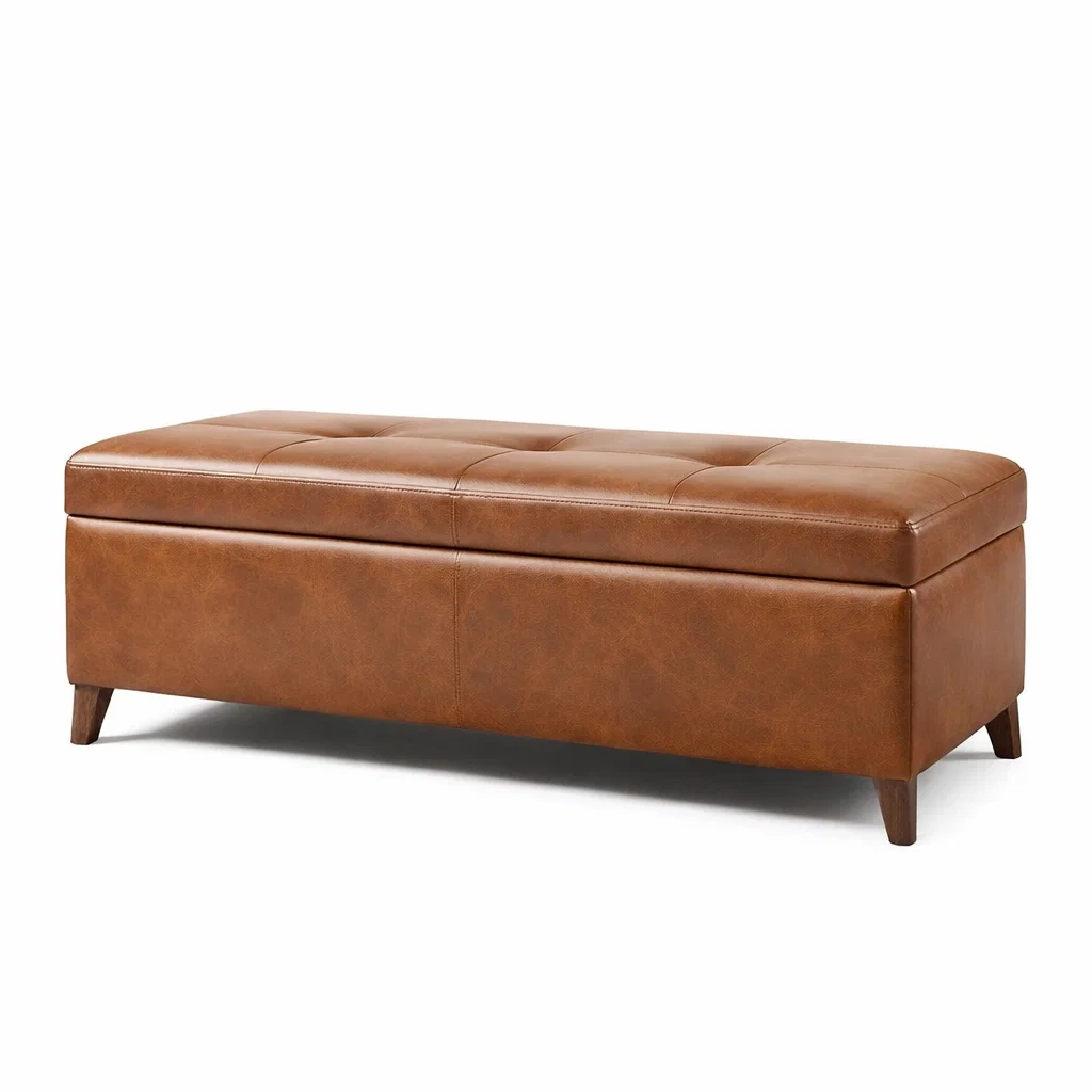Banc de rangement en cuir synthétique avec pieds en bois-NESTARTISAN