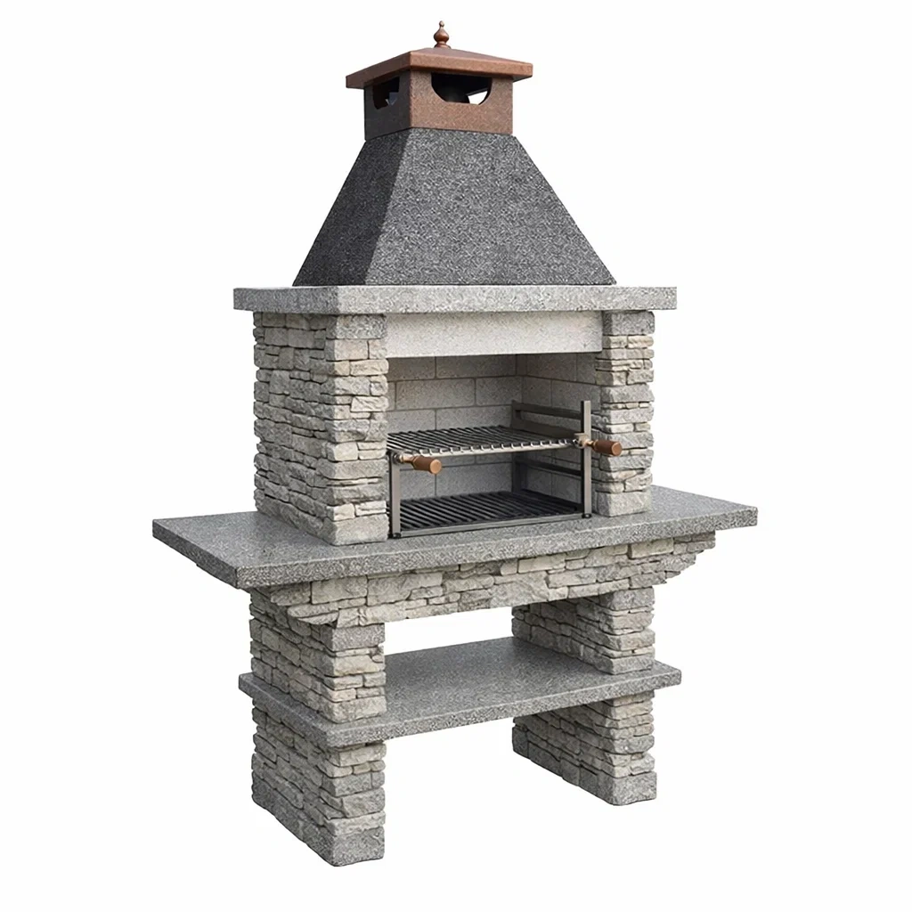 Barbecue extérieur en pierre et acier inoxydable gris-NESTARTISAN