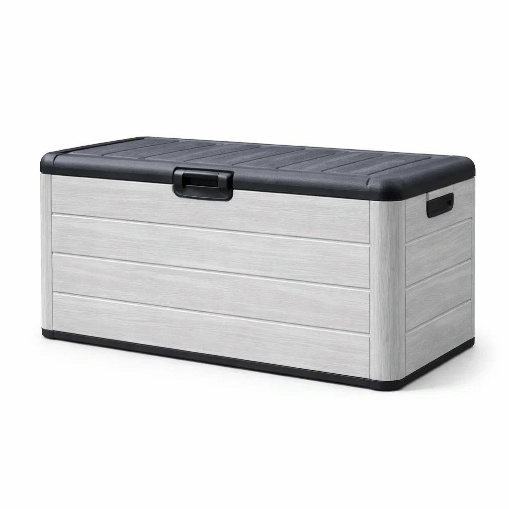 Coffre de rangement extérieur en plastique gris et noir-livoraehome