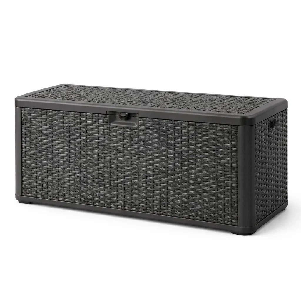 Coffre de rangement en plastique tressé gris 117 x 45 x 57 cm-livoraehome