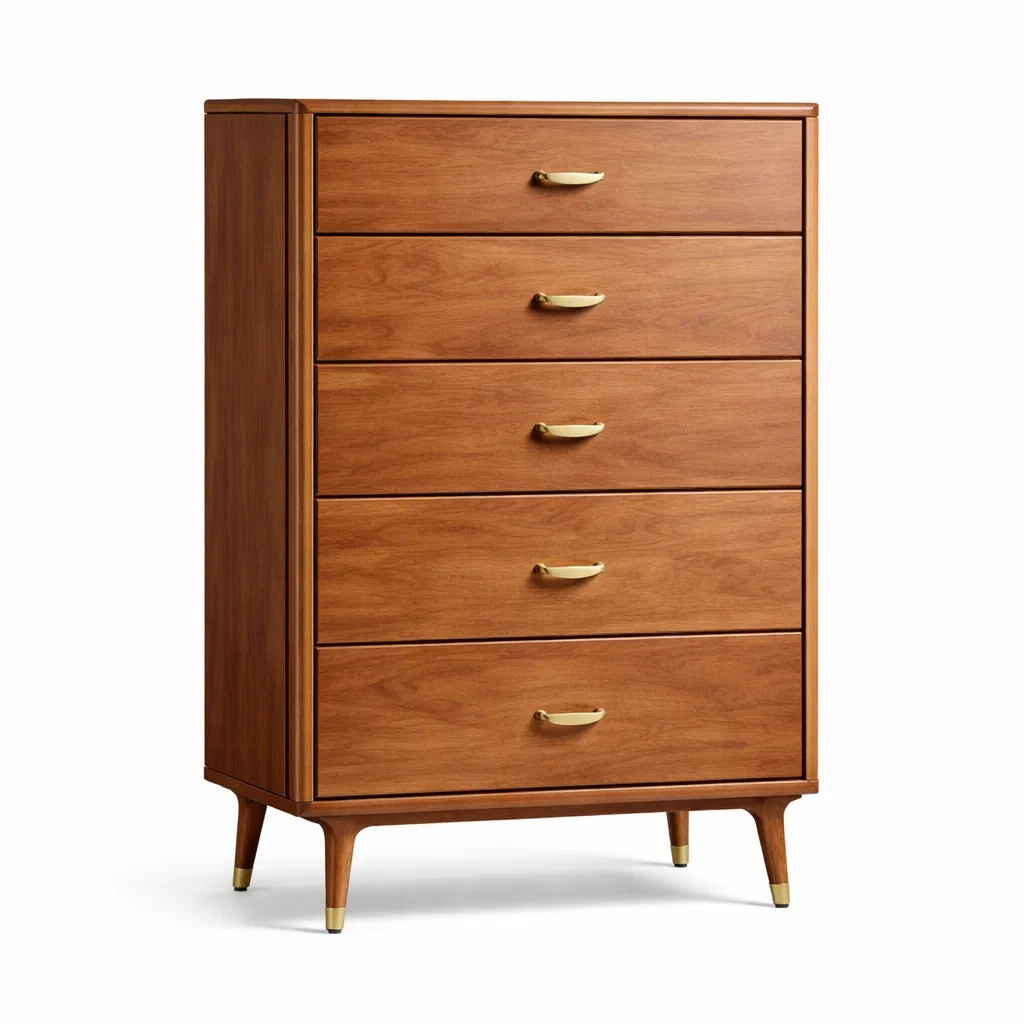 Commode en bois de noyer avec poignées en métal-livoraehome