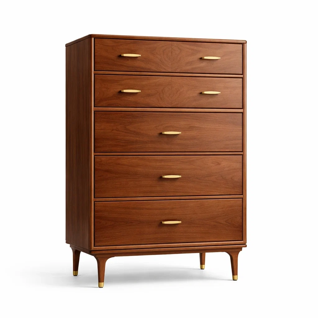 Commode haute en bois de noyer avec 5 tiroirs-livoraehome