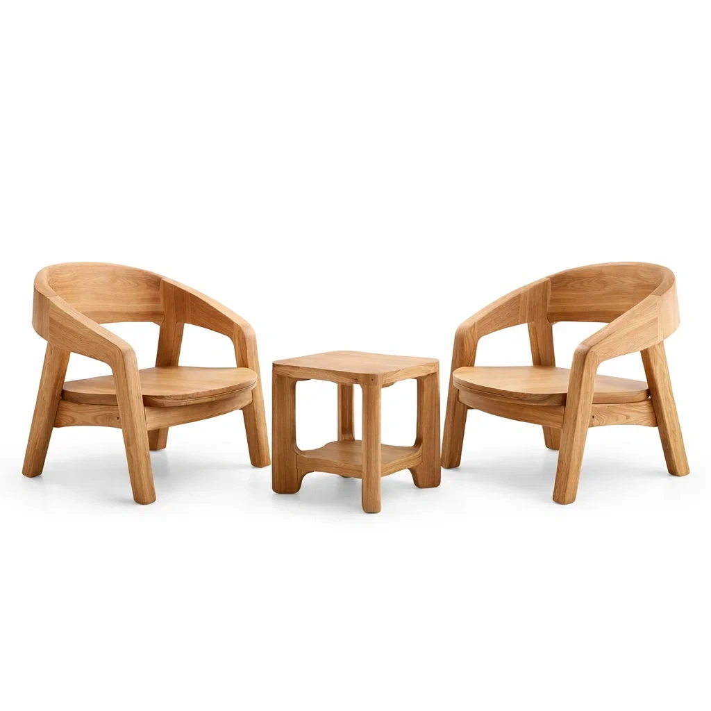 Ensemble de détente en bois avec deux fauteuils et une table-livoraehome