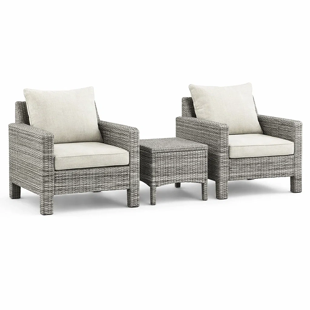 Ensemble de détente en rotin avec coussins gris et beige-livoraehome