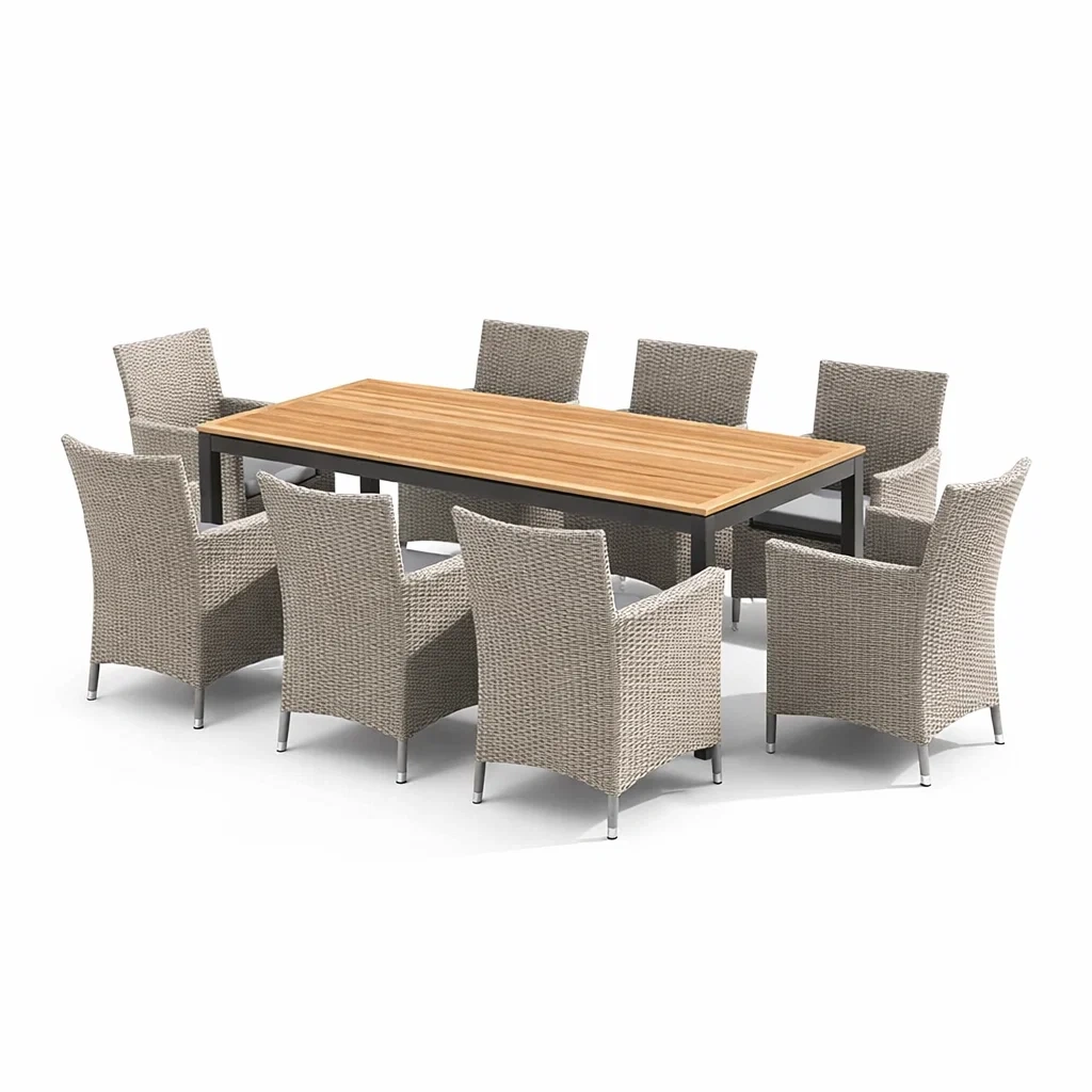 Ensemble de table et chaises 9 pièces en résine bois et métal-livoraehome