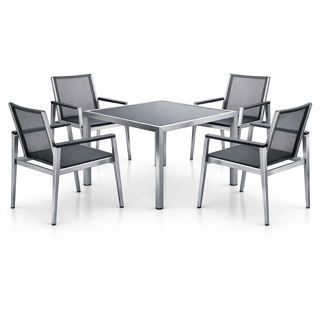 Ensemble de table et chaises en métal et verre 5 pièces-livoraehome